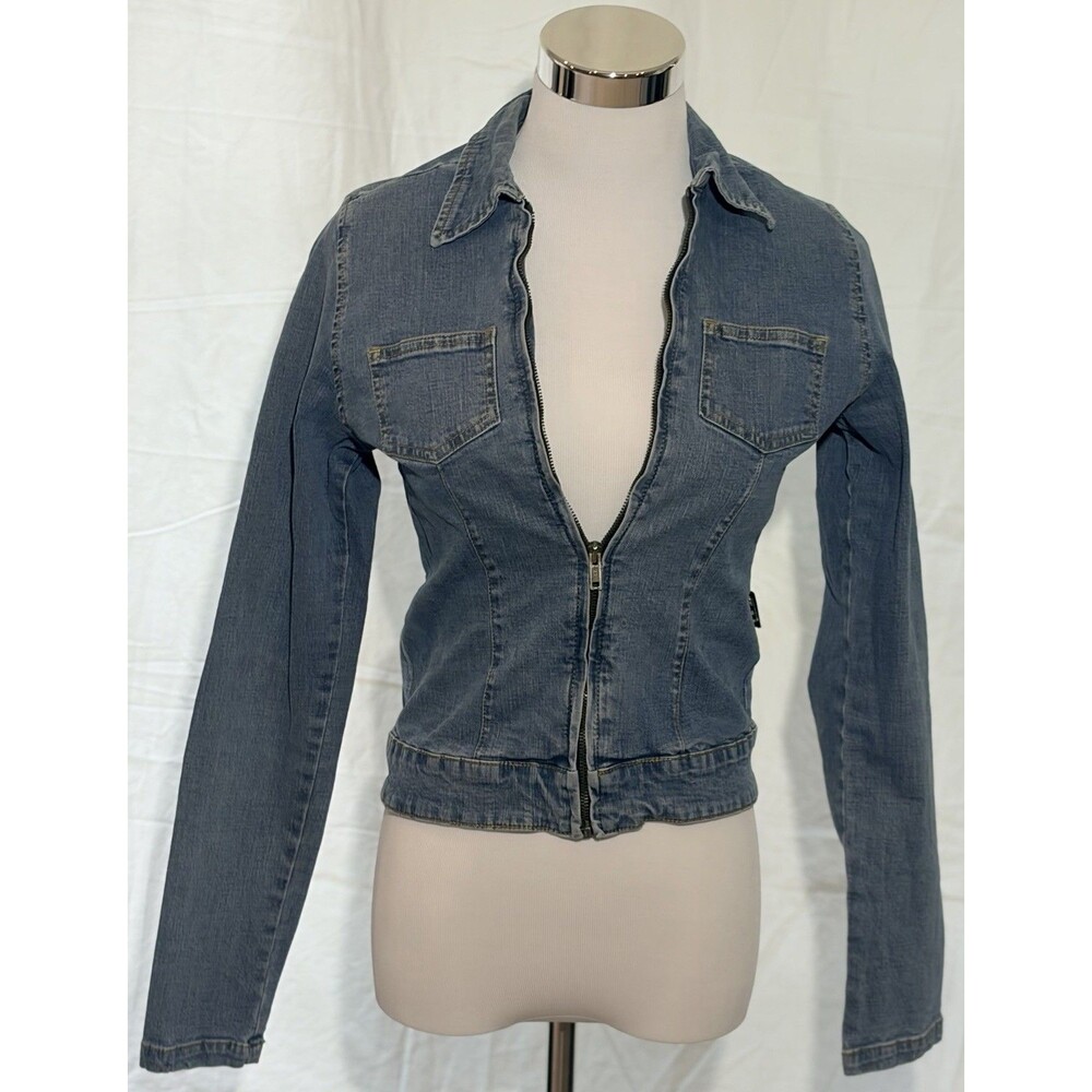 Rustic Denim Fitted Zip Up Stretch Jacket Size Medium 100% Cotton
